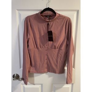 A…Love Story Women’s Long Sleeve Keyhole Mock Turtleneck Blouse